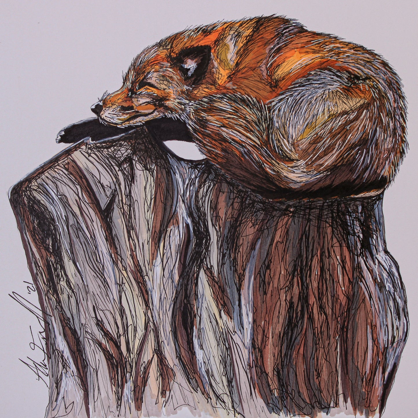 Sleepy Fox-Original, 11x14